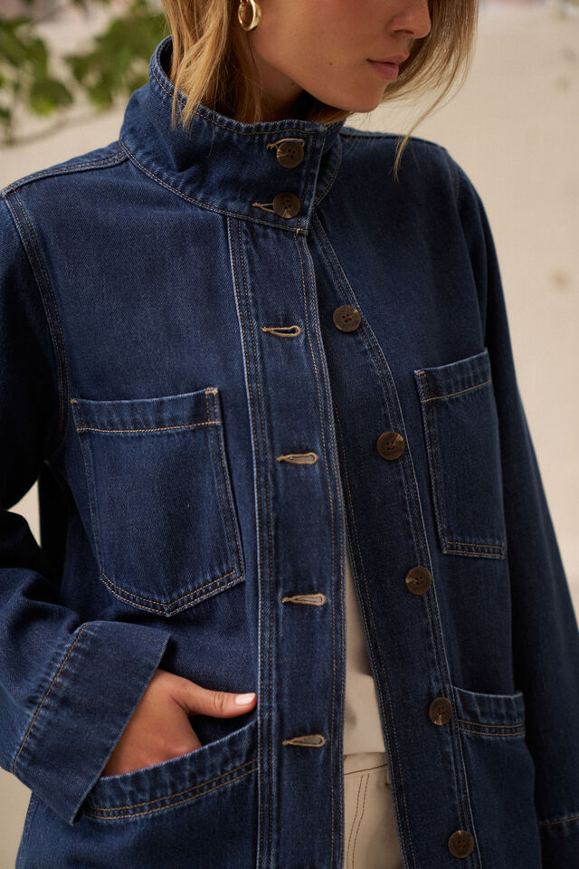 Tilda Funnel Neck Shacket - Midnight. Ceres Life