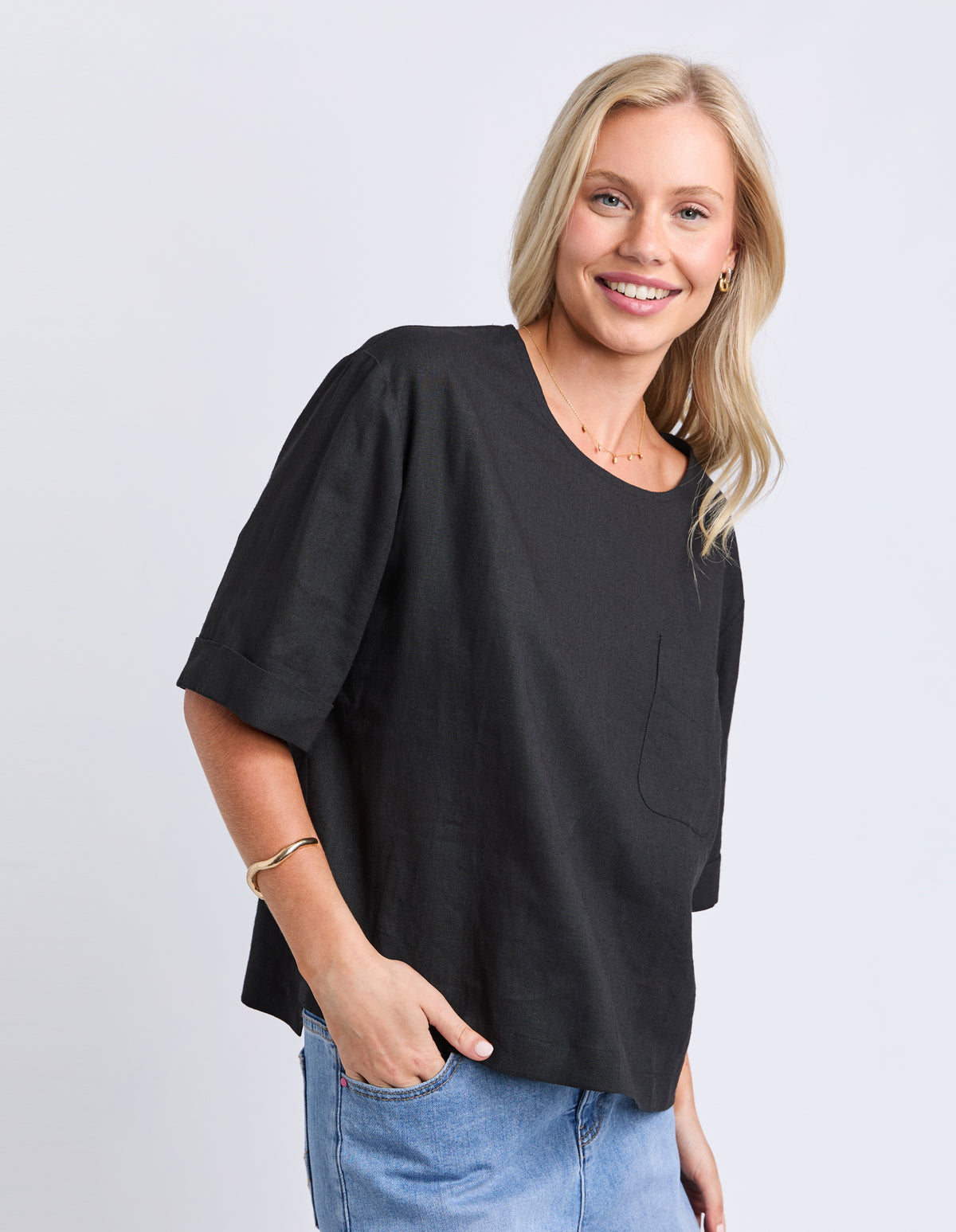Tilly Woven Tee - Black