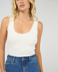 Washed Rib Lace Tank - Vintage White. All About Eve