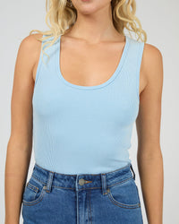 Washed Rib Scoop Neck Tank - Blue