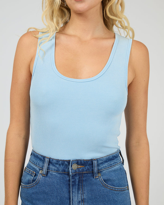 Washed Rib Scoop Neck Tank - Blue