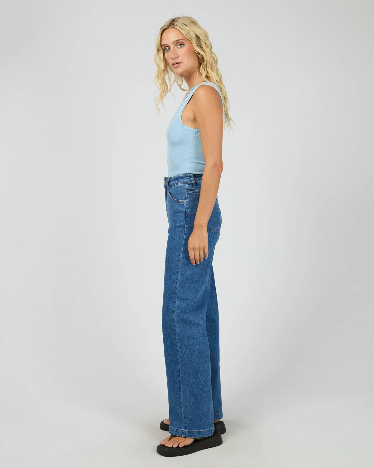 Washed Rib Scoop Neck Tank - Blue