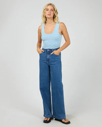 Washed Rib Scoop Neck Tank - Blue