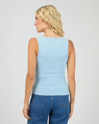 Washed Rib Scoop Neck Tank - Blue