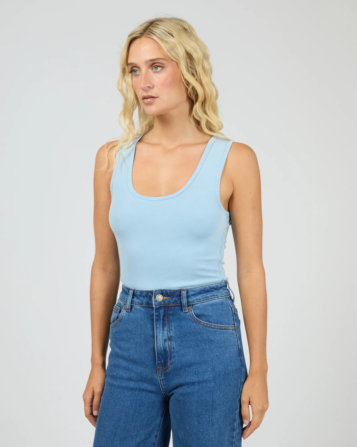 Washed Rib Scoop Neck Tank - Blue