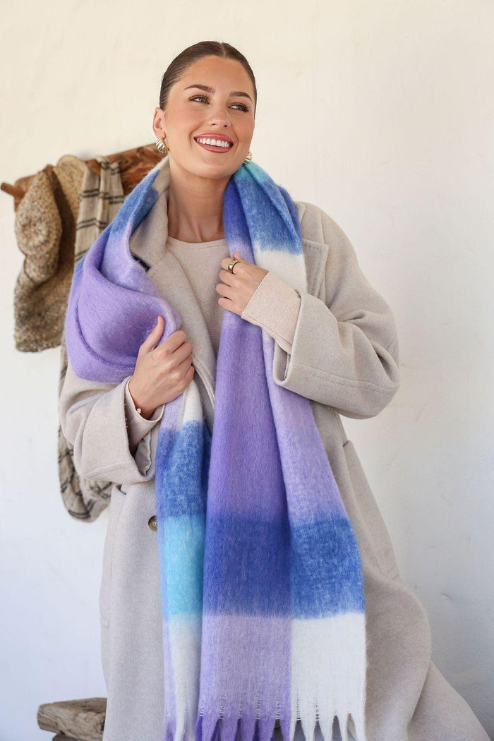 Chunky Check Snuggly Scarf - Blue Multi