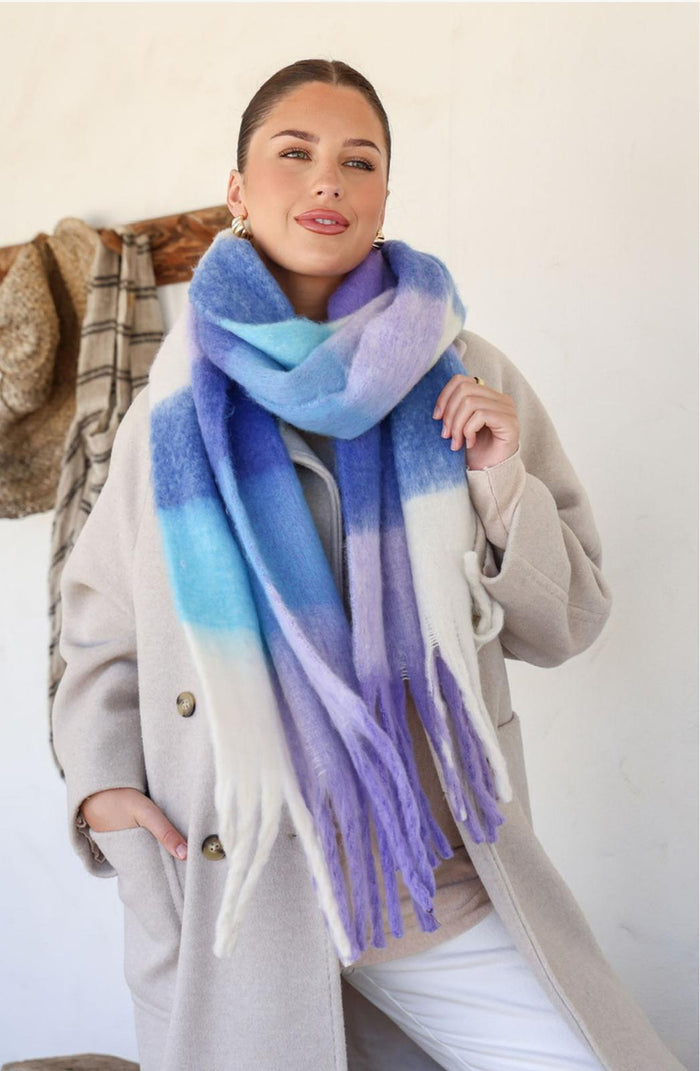 Chunky Check Snuggly Scarf - Blue Multi