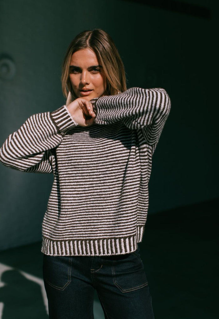 Billie Knit - Chocolate/Stitch Stripe
