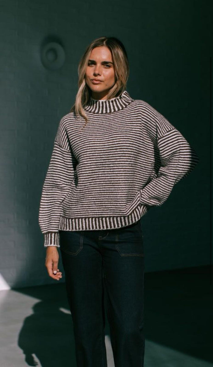 Billie Knit - Chocolate/Stitch Stripe