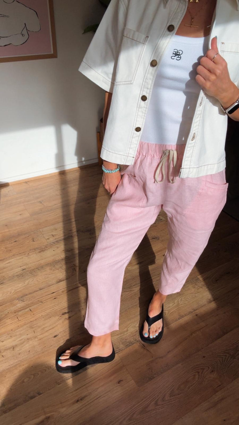 Luxe Linen Pants - Pink