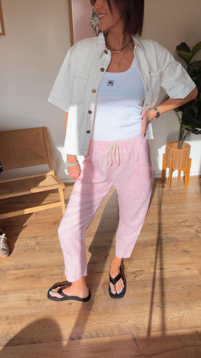 Luxe Linen Pants - Pink