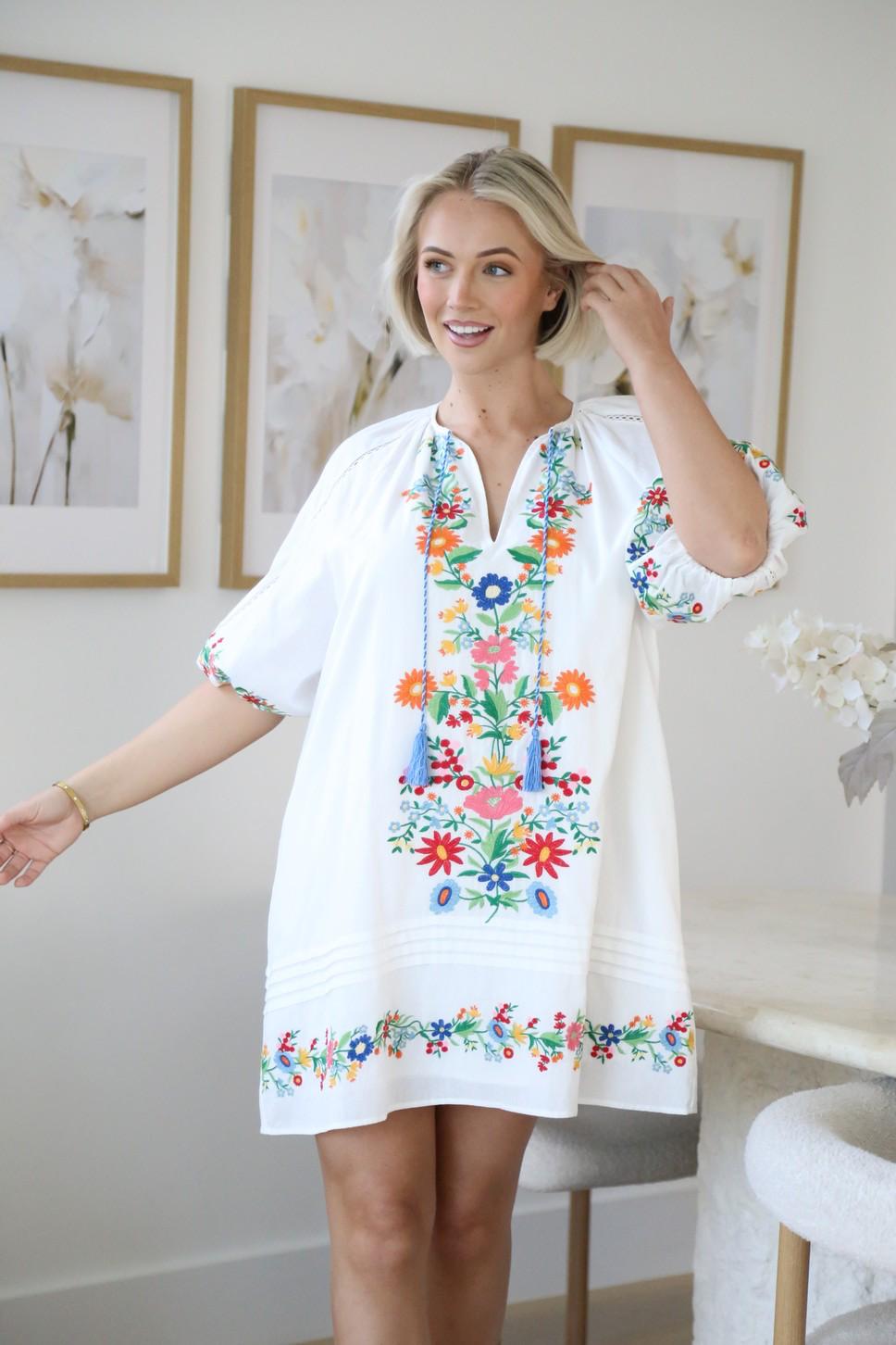 Embroidery Dress White