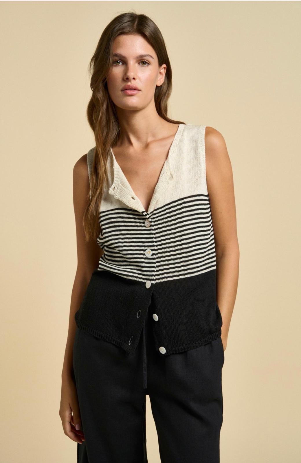 Stripe Chloe Top - Black