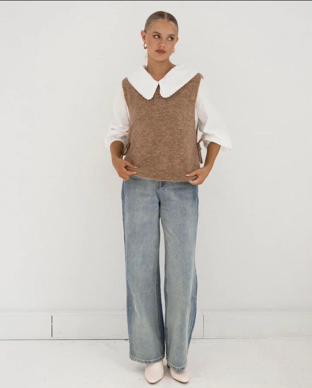 Tie Side Knit Vest - Latte
