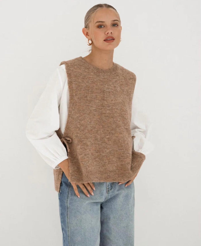 Tie Side Knit Vest - Latte