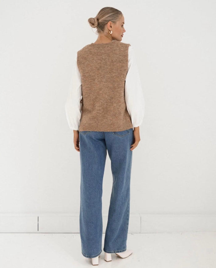 Tie Side Knit Vest - Latte