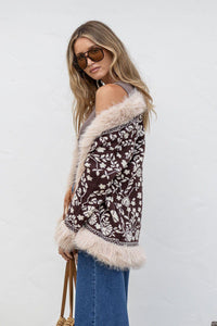 Lombard Fur Trim Knit Jacket - Chocolate