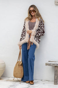 Lombard Fur Trim Knit Jacket - Chocolate