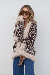 Lombard Fur Trim Knit Jacket - Chocolate