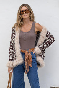 Lombard Fur Trim Knit Jacket - Chocolate