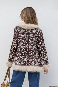 Lombard Fur Trim Knit Jacket - Chocolate