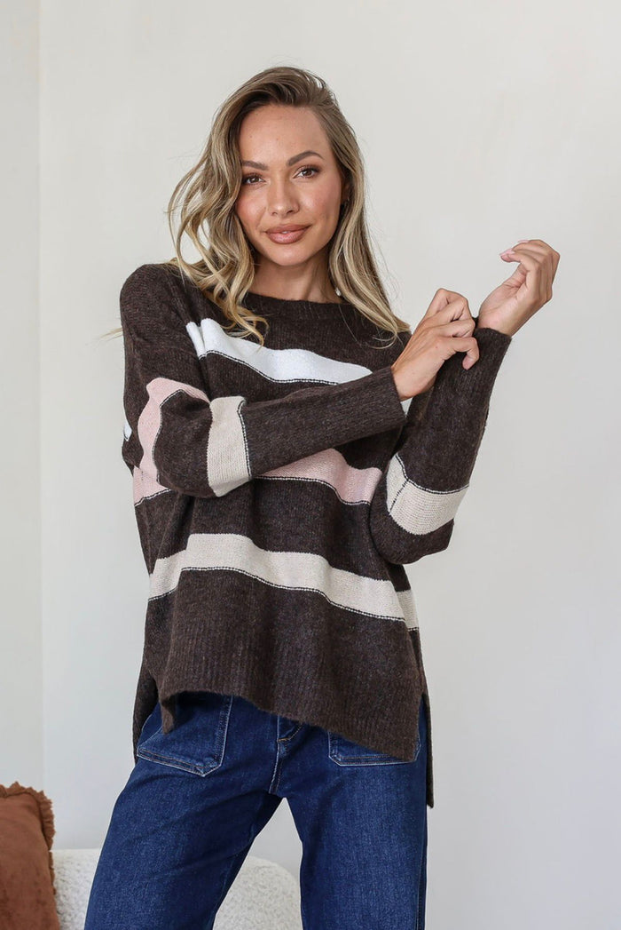Chocolate Stripe Aspen knit - Ivory/Blush/Mocha