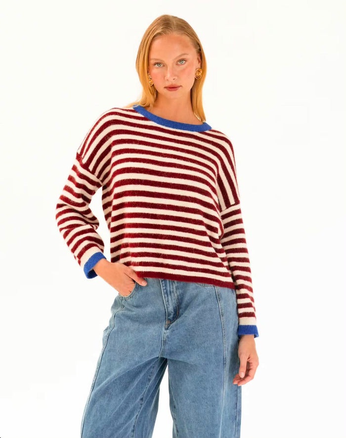 Stella Knit - Blue/Chocolate Stripe