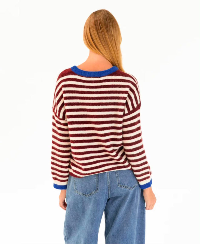 Stella Knit - Blue/Chocolate Stripe