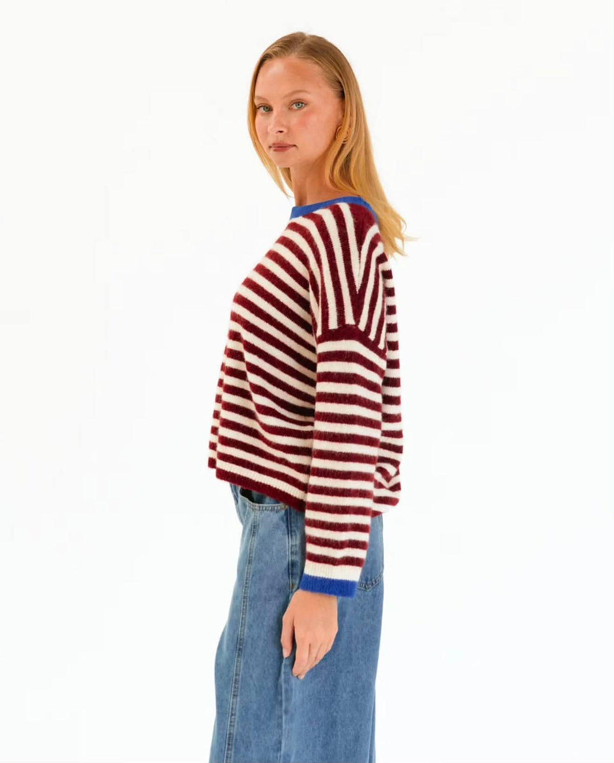 Stella Knit - Blue/Chocolate Stripe