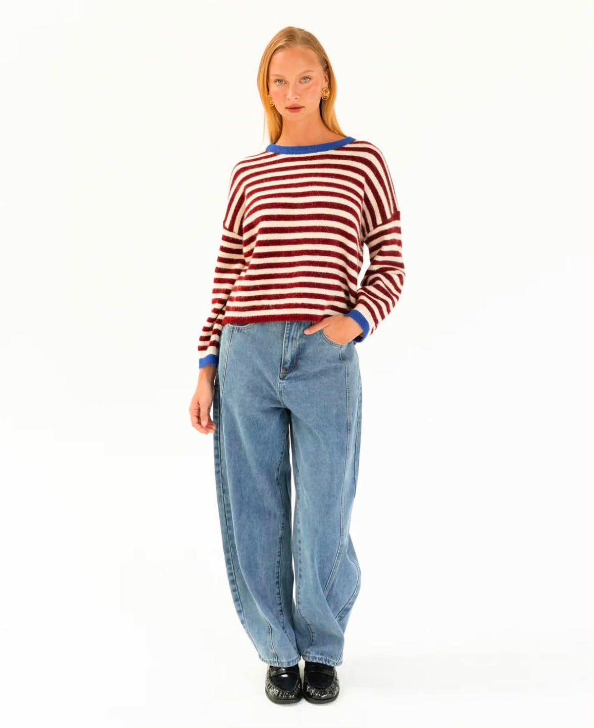 Stella Knit - Blue/Chocolate Stripe