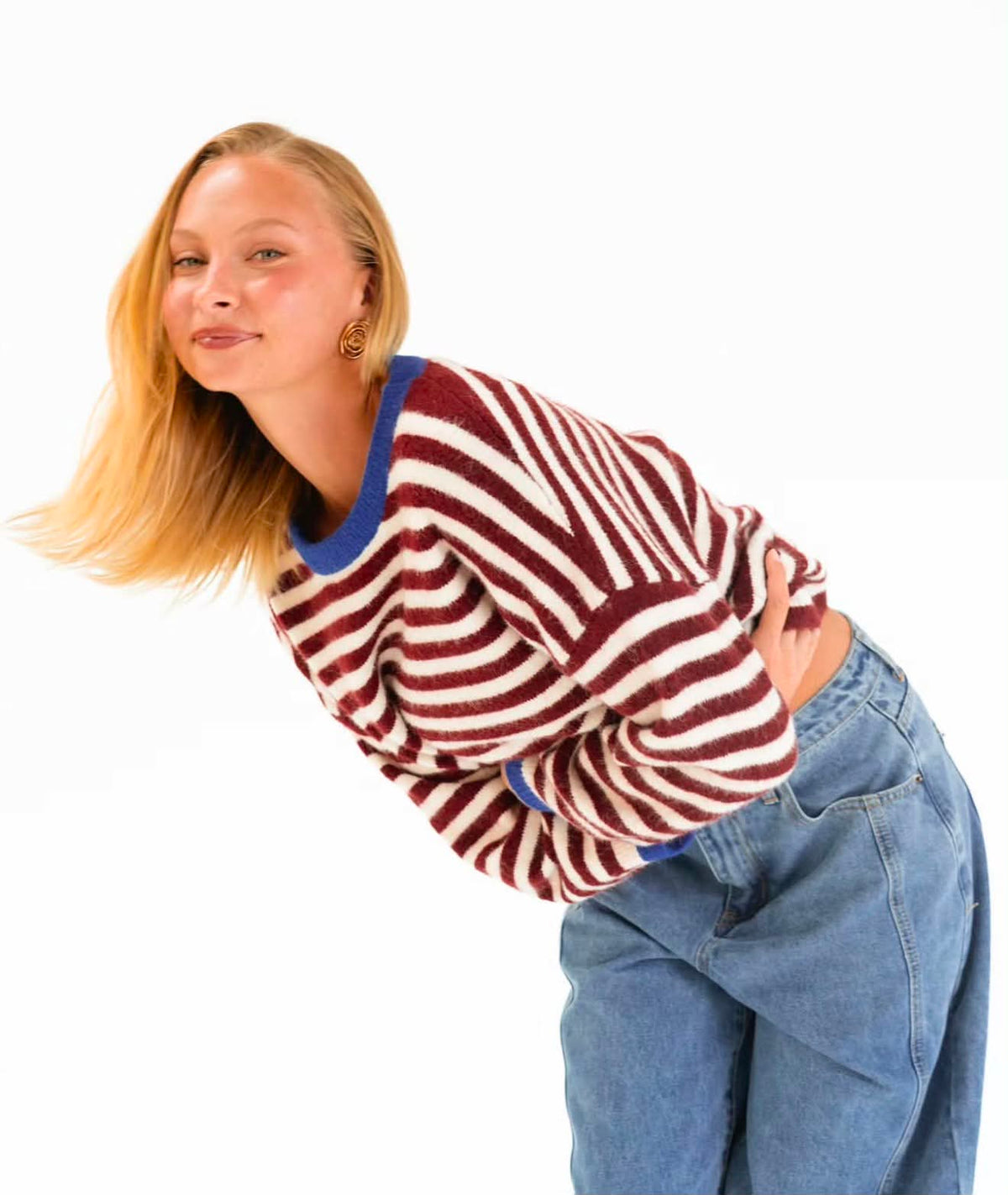 Stella Knit - Blue/Chocolate Stripe