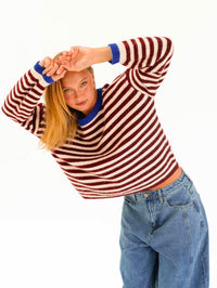 Stella Knit - Blue/Chocolate Stripe