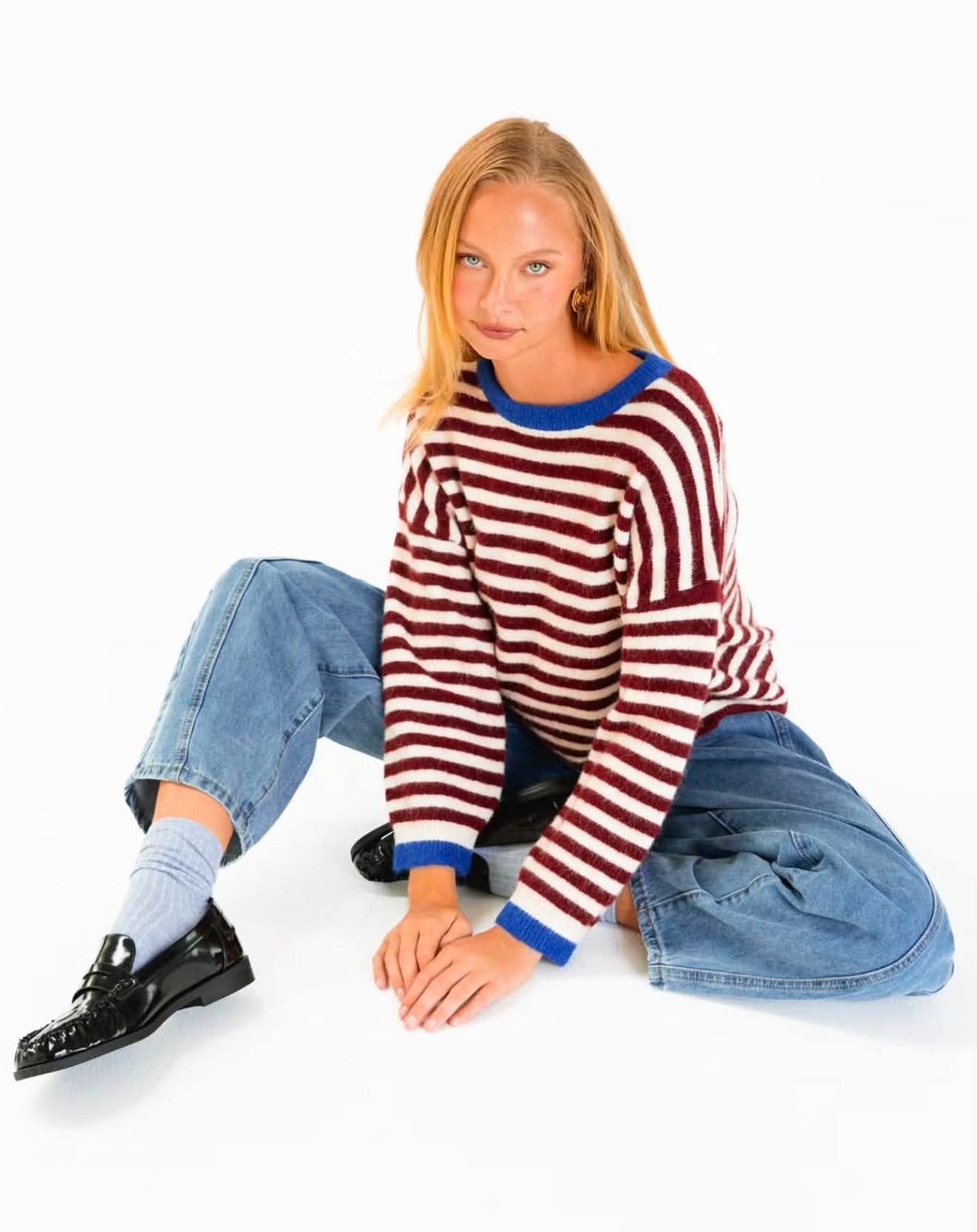 Stella Knit - Blue/Chocolate Stripe