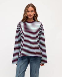Remi Stripe Duo Tee - Blue/Plum