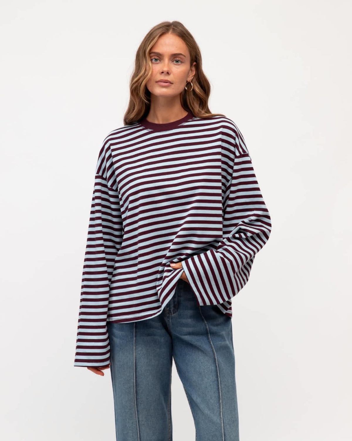 Remi Stripe Duo Tee - Blue/Plum