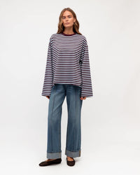 Remi Stripe Duo Tee - Blue/Plum