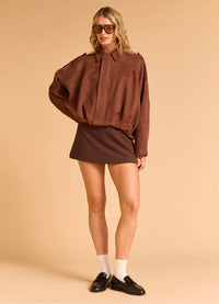 Faux Suede Bomber Jacket - Espresso