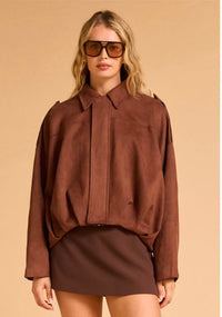 Faux Suede Bomber Jacket - Espresso