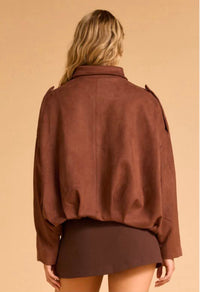 Faux Suede Bomber Jacket - Espresso