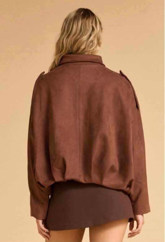 Faux Suede Bomber Jacket - Espresso