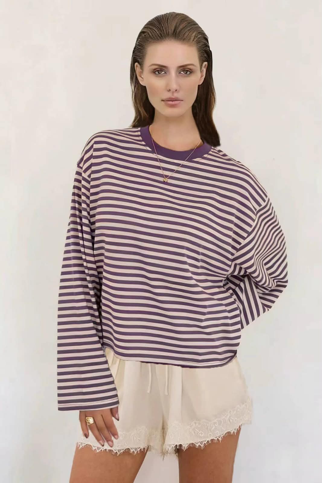 Stevie Stripe Top - Plum Lilac