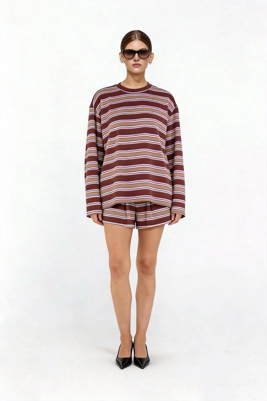 Stevie Stripe Top - Choc/Beige