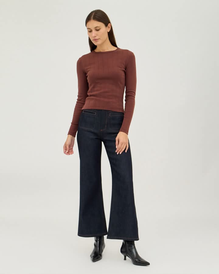 Pointelle Classic Long Sleeve Top - Chocolate