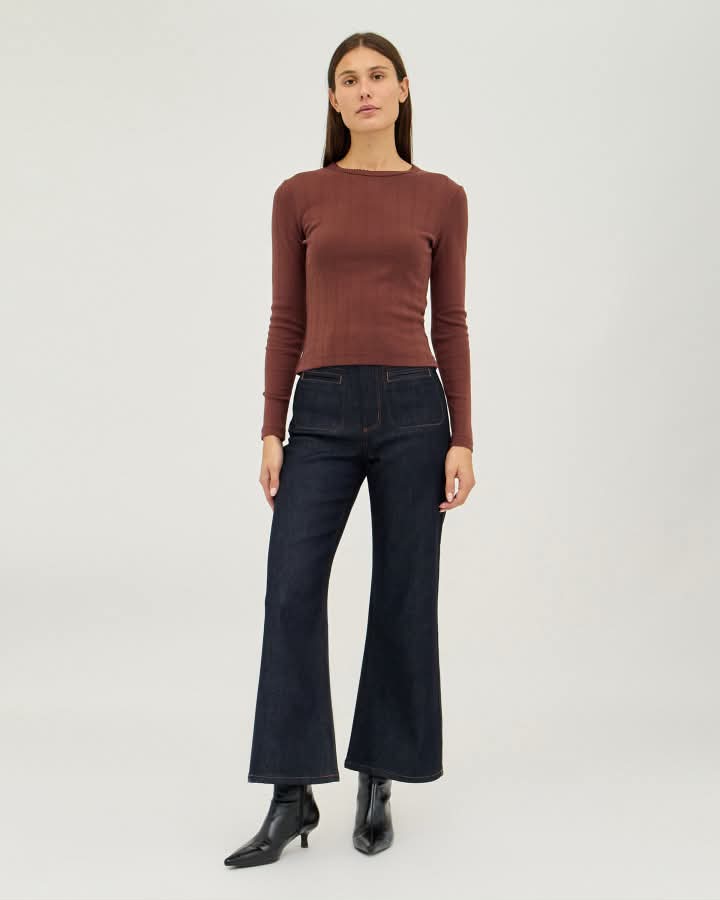 Pointelle Classic Long Sleeve Top - Chocolate