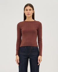 Pointelle Classic Long Sleeve Top - Chocolate