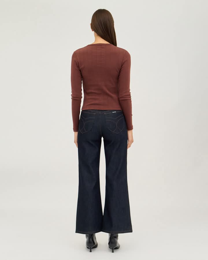 Pointelle Classic Long Sleeve Top - Chocolate