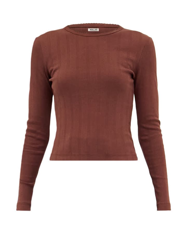 Pointelle Classic Long Sleeve Top - Chocolate