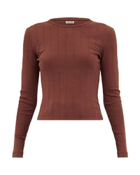 Pointelle Classic Long Sleeve Top - Chocolate