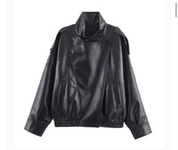 Funnel Neck Leather Jacket – Black