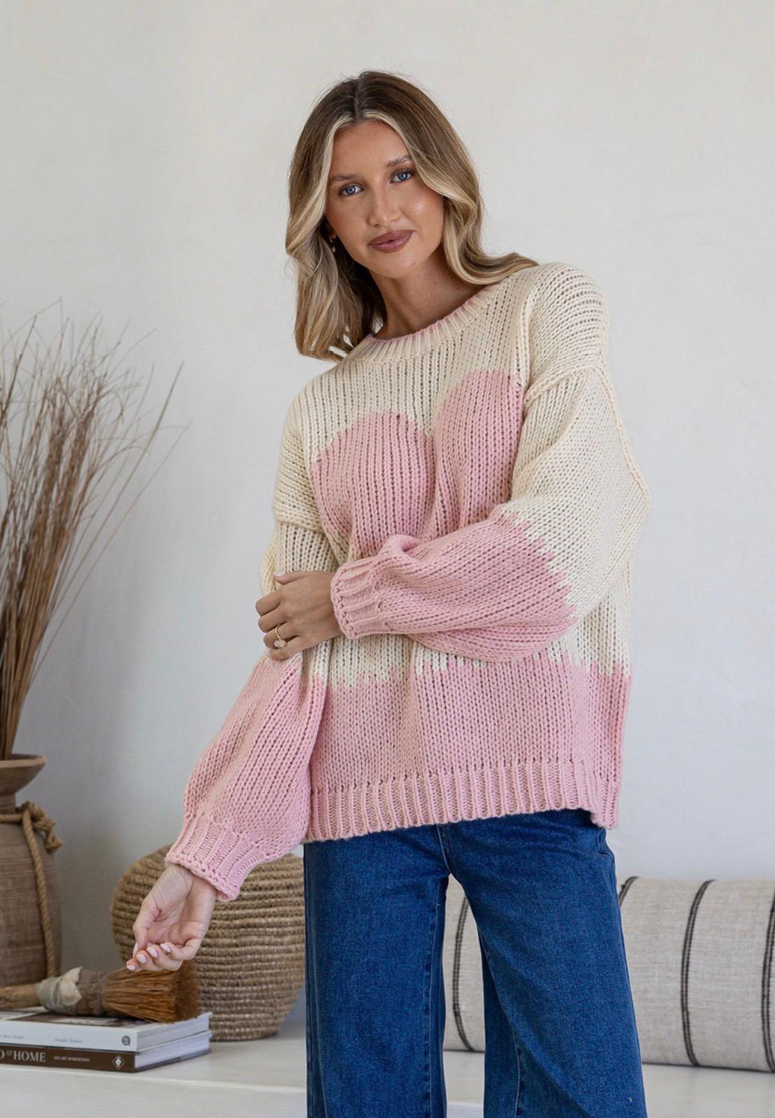 J'dore Heart Knit – Pink/Ivory
